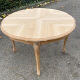 Louis XV style oval extendable round table renovated in raw wood