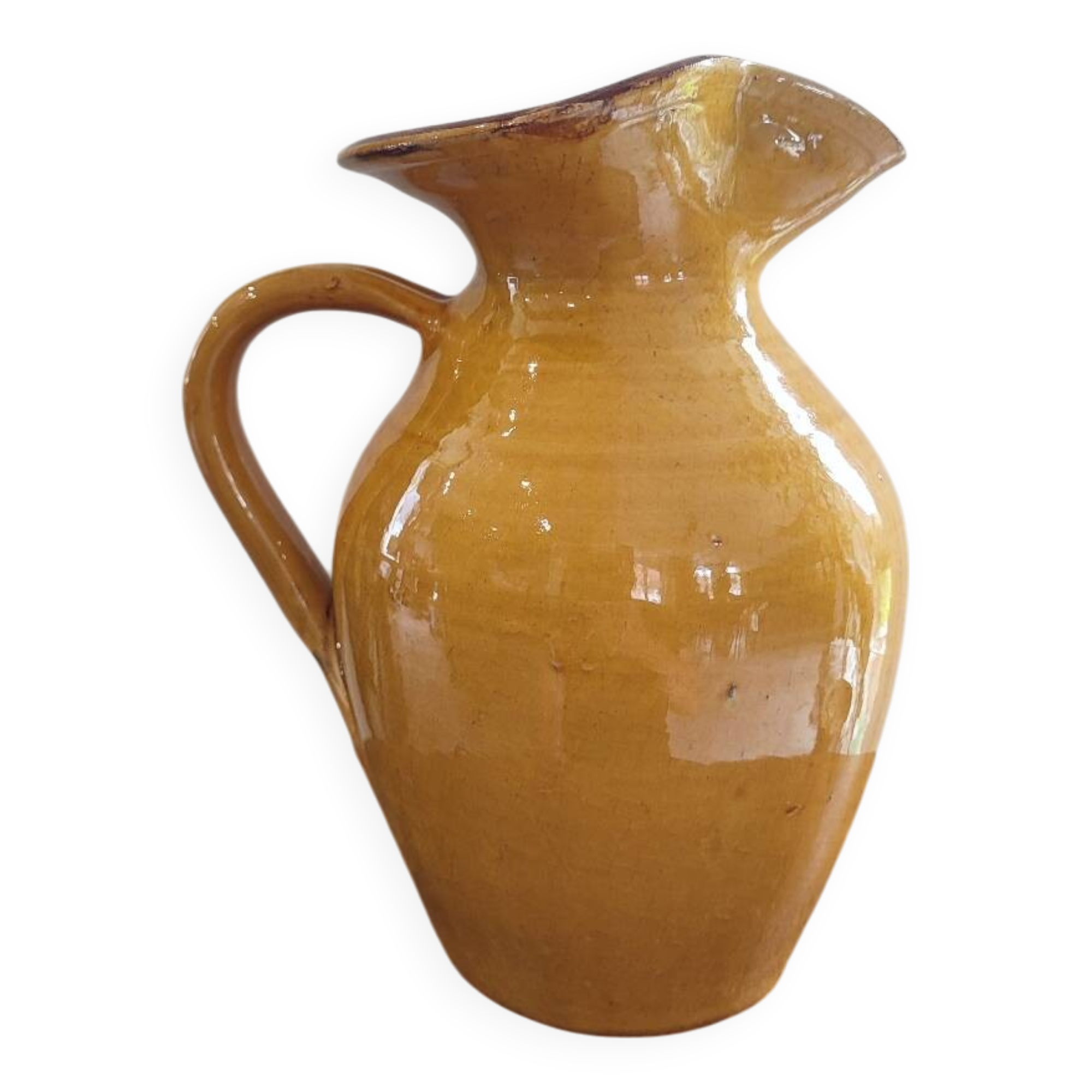 Large vintage enamelled terracotta pitcher