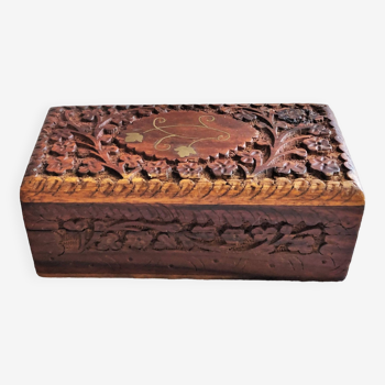 Boîte à bijoux en bois naturel sculpté d'Asie