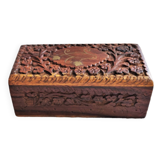 Asian carved natural wood jewelry box