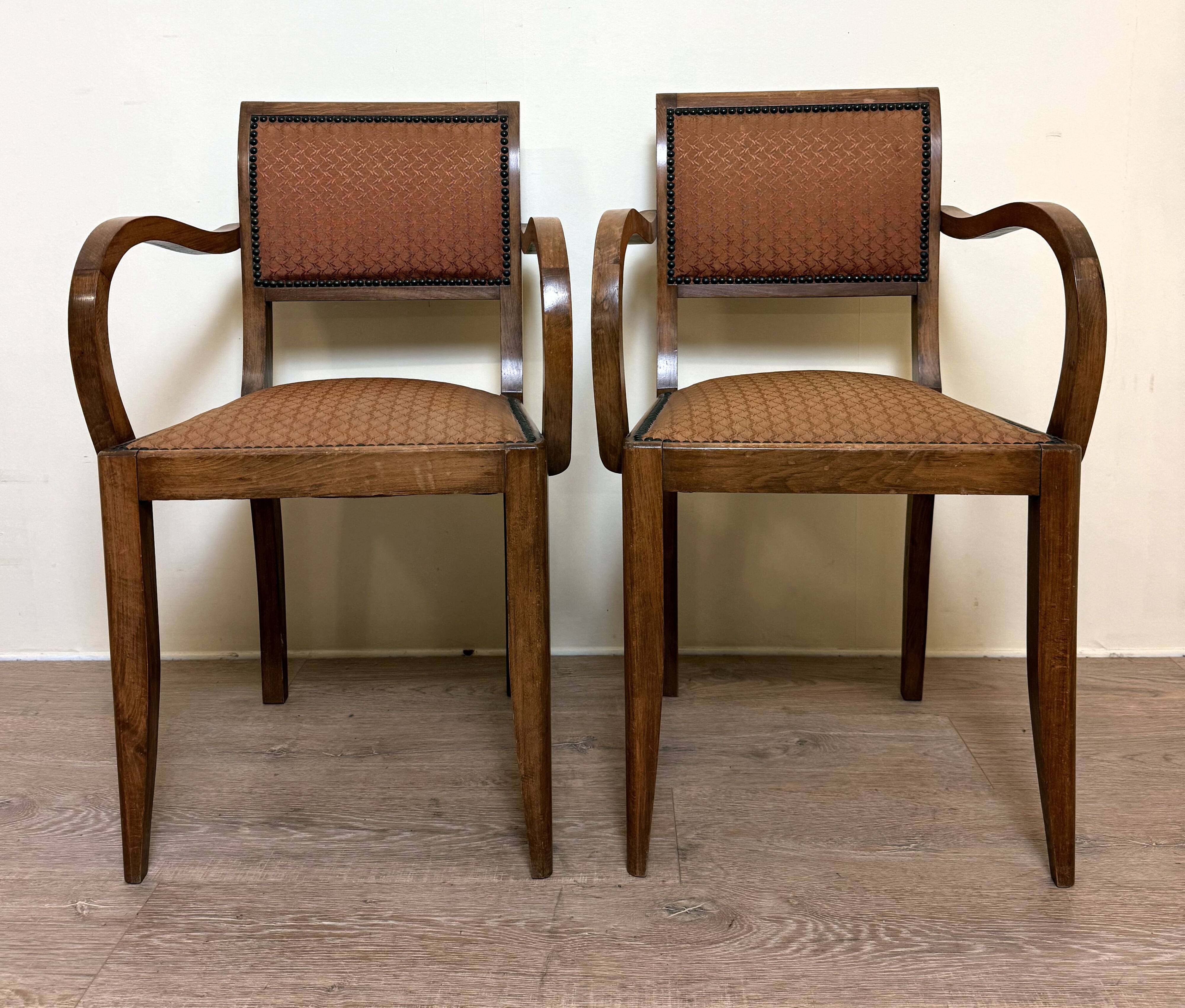 Pair of bridge armchairs art deco period in walnut circa 1940