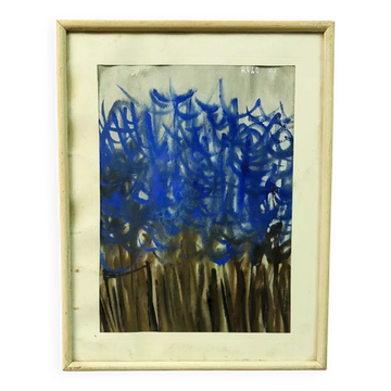 Abstract painting rulo 1965 mixed technique on paper frame