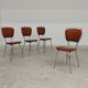 Set of 4 French chairs in camel brown imitation leather and chrome 1960