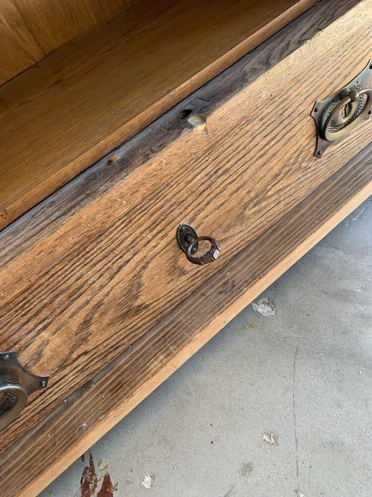 Antique hungarian oak glass and wood cabinet