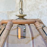 Vintage rattan and smoked glass pendant – 1970s