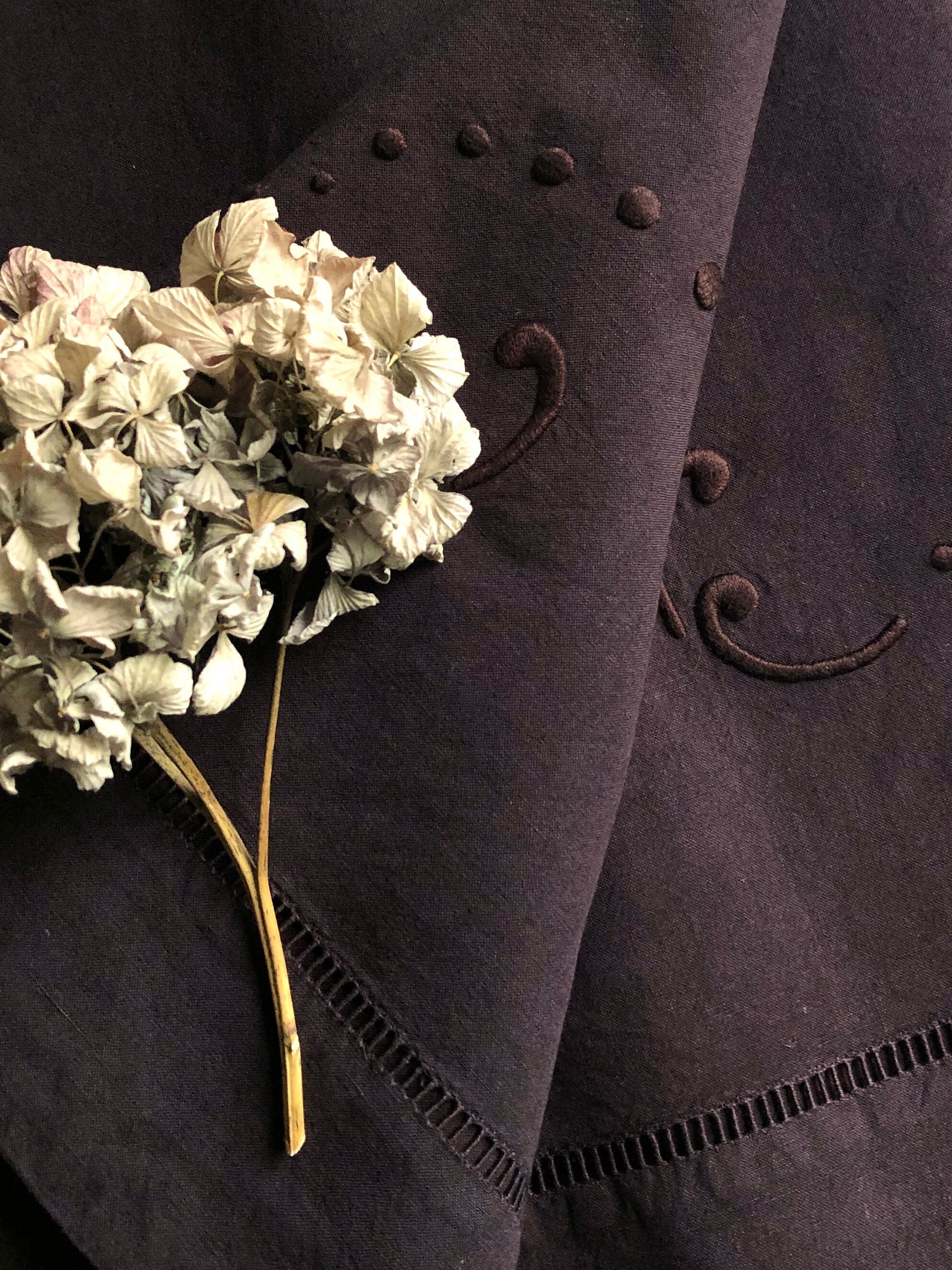 Old linen and cotton sheet tinted eggplant