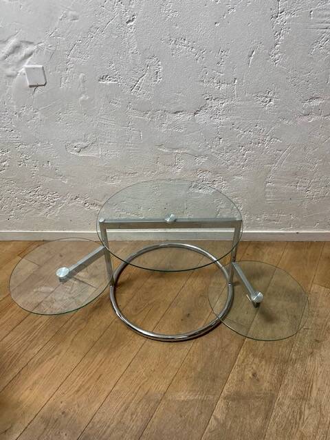 Glass coffee table with 2 swivel tops