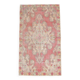 4x7 Vintage Small Size Area Faded Coral Red Turkish Vintage Rug, 127x223 Cm