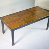 Coffee table signed Roger Capron, steel and ceramic, bird motif