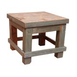 Old workshop bedside table in original blue patina Burmese teak