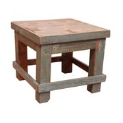 Ancienne table de chevet d'atelier en teck birman patine bleue d'origine