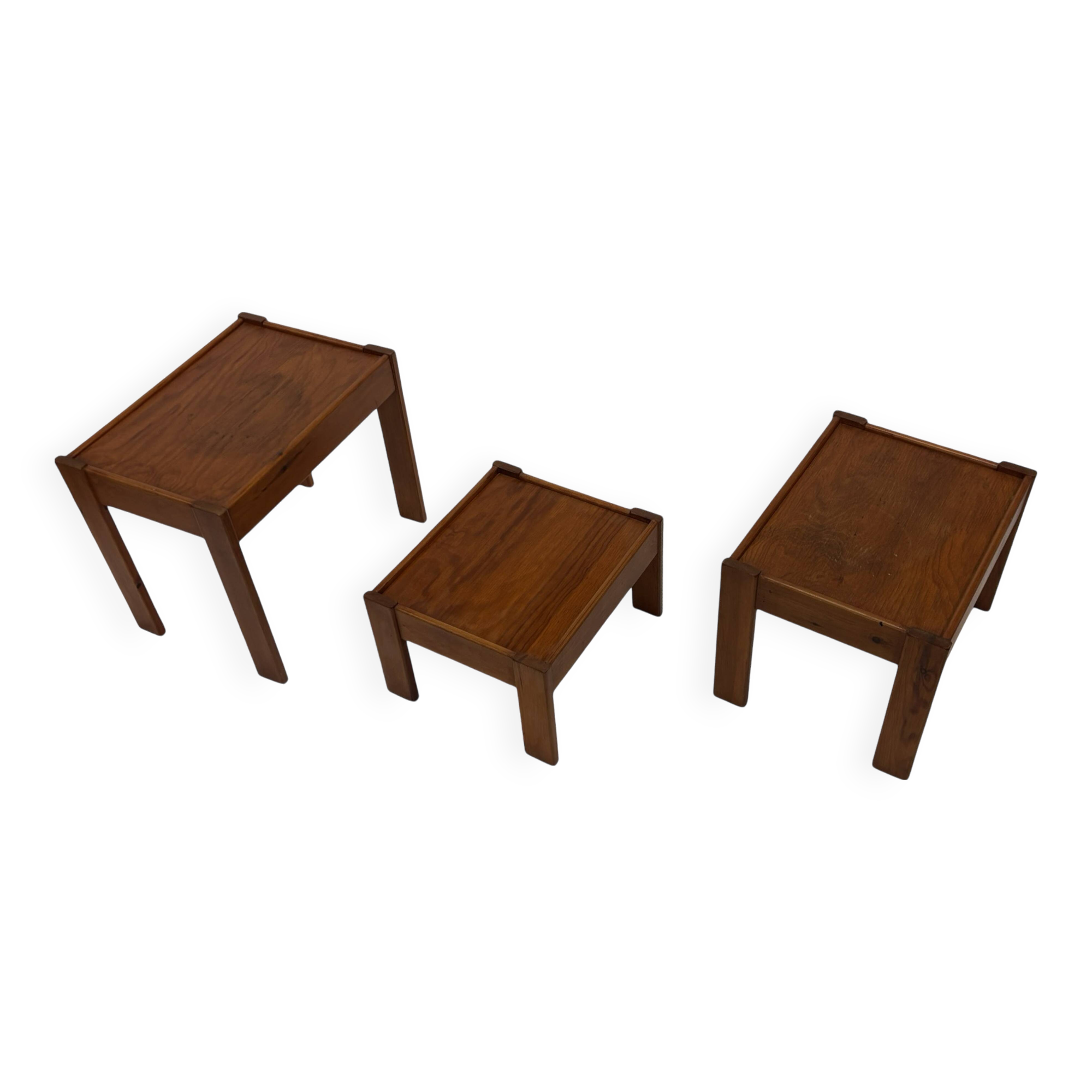 Vintage set of 3 side tables nesting pine wood 60s