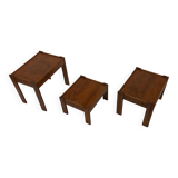 Vintage set of 3 side tables nesting pine wood 60s