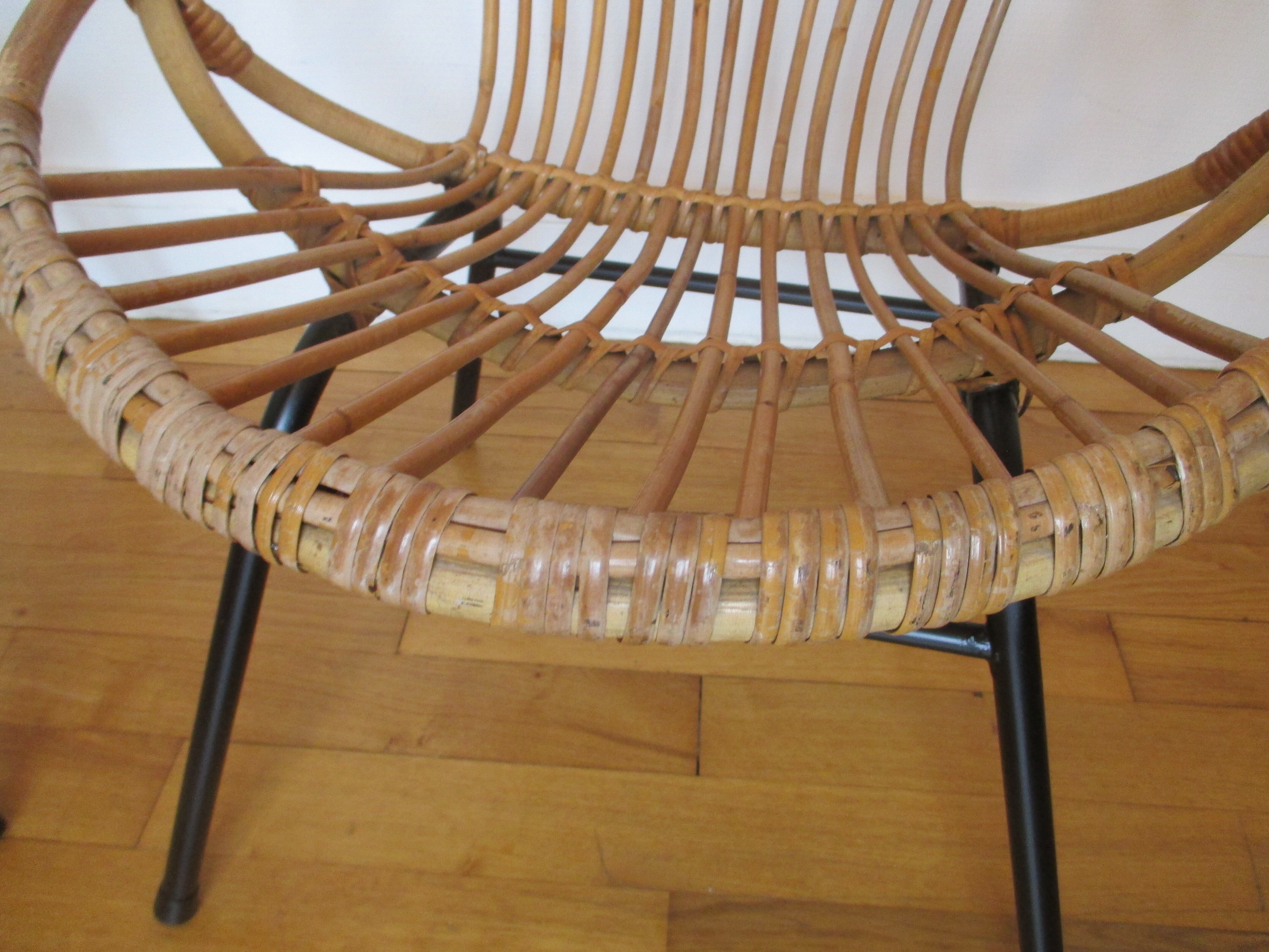 Shell armchairs in rattan and metal year 60
