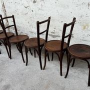 Set of 7 old Baumann bistro chairs in curved wood with round seat