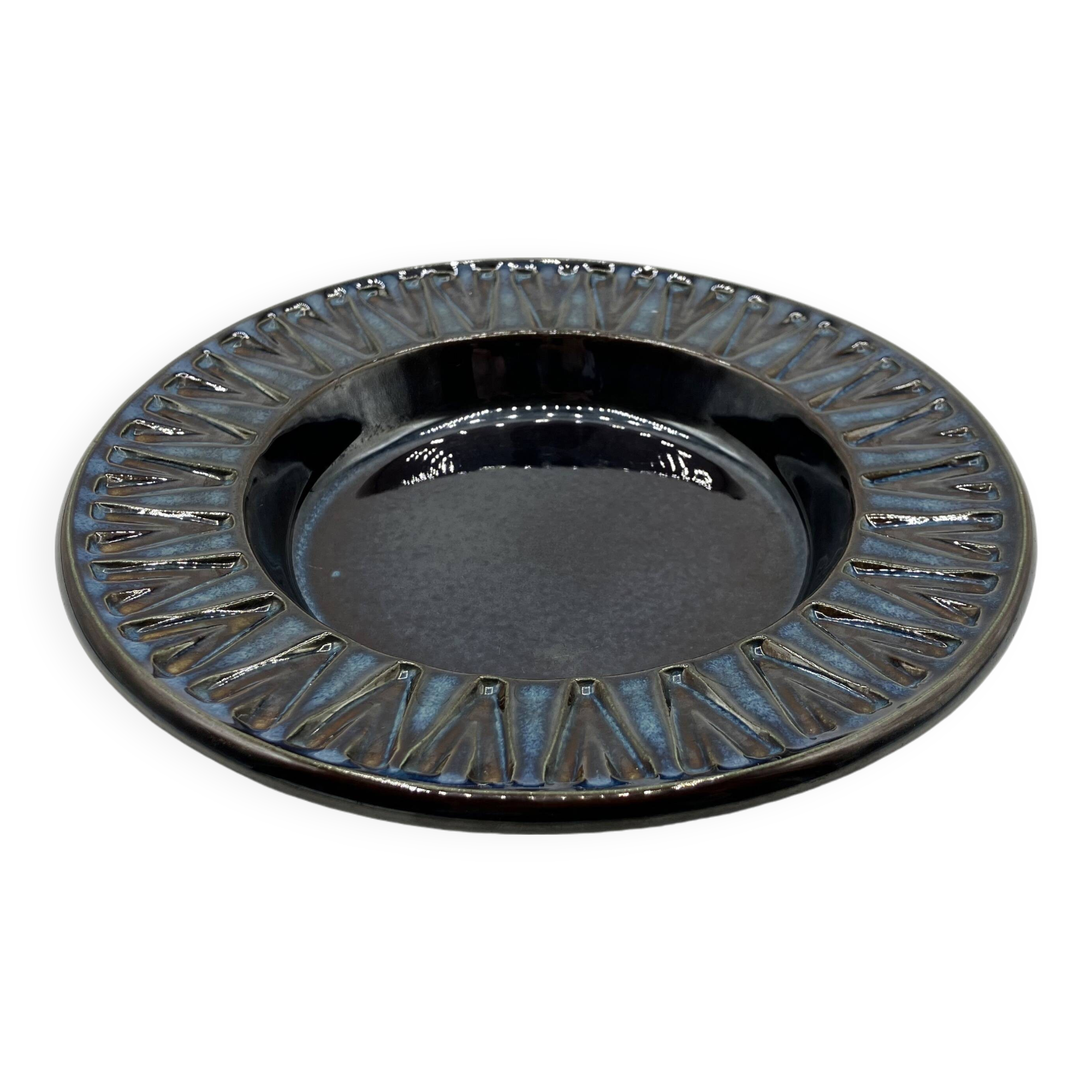 Søholm stoneware plate/dish/trinket tray 3184-2 • Blue series EJ64 by Einar Johansen • Denmark 1960s
