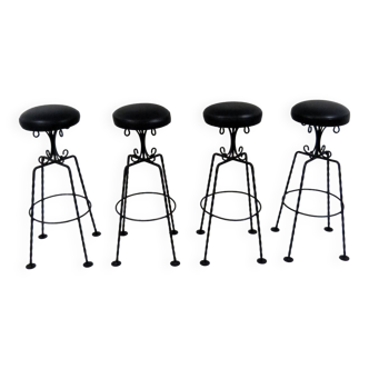 Set of 4 bar stools with leather seats 1950’s