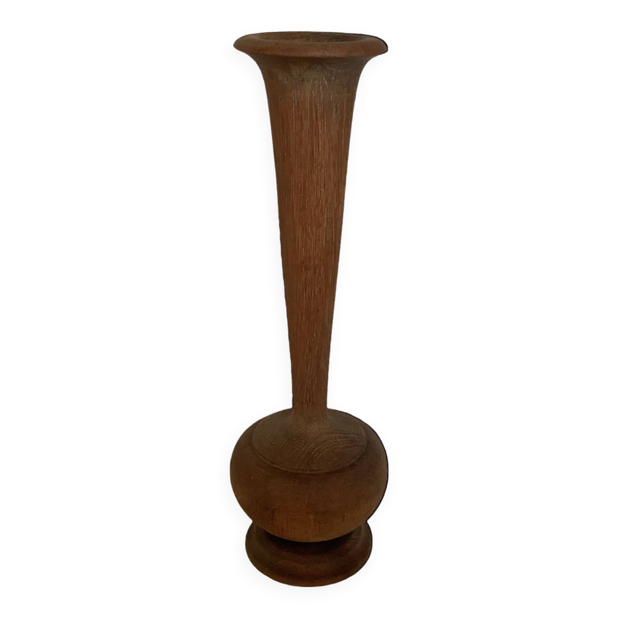 Old trumpet-shaped wooden vase