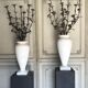 Pair of carrara marble vases, bronze bouquet of flowers