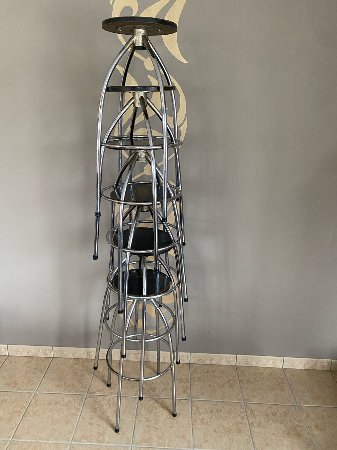 Six industrial bar stools