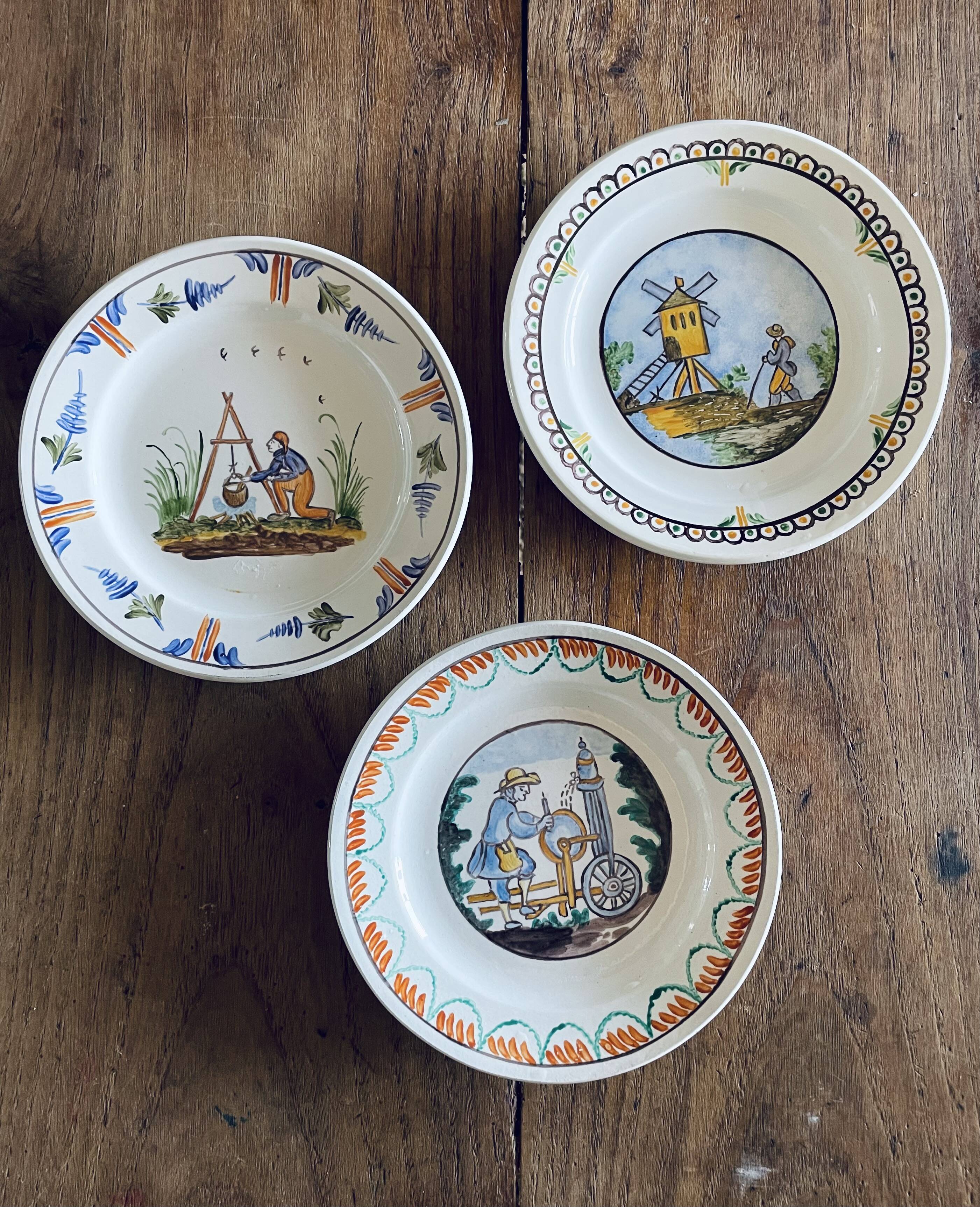 19th Century Plates Popular Faience Moulin des Loups & Hamage