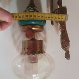 Pair of vintage wall lights in gold metal, green ceramic and glass globe