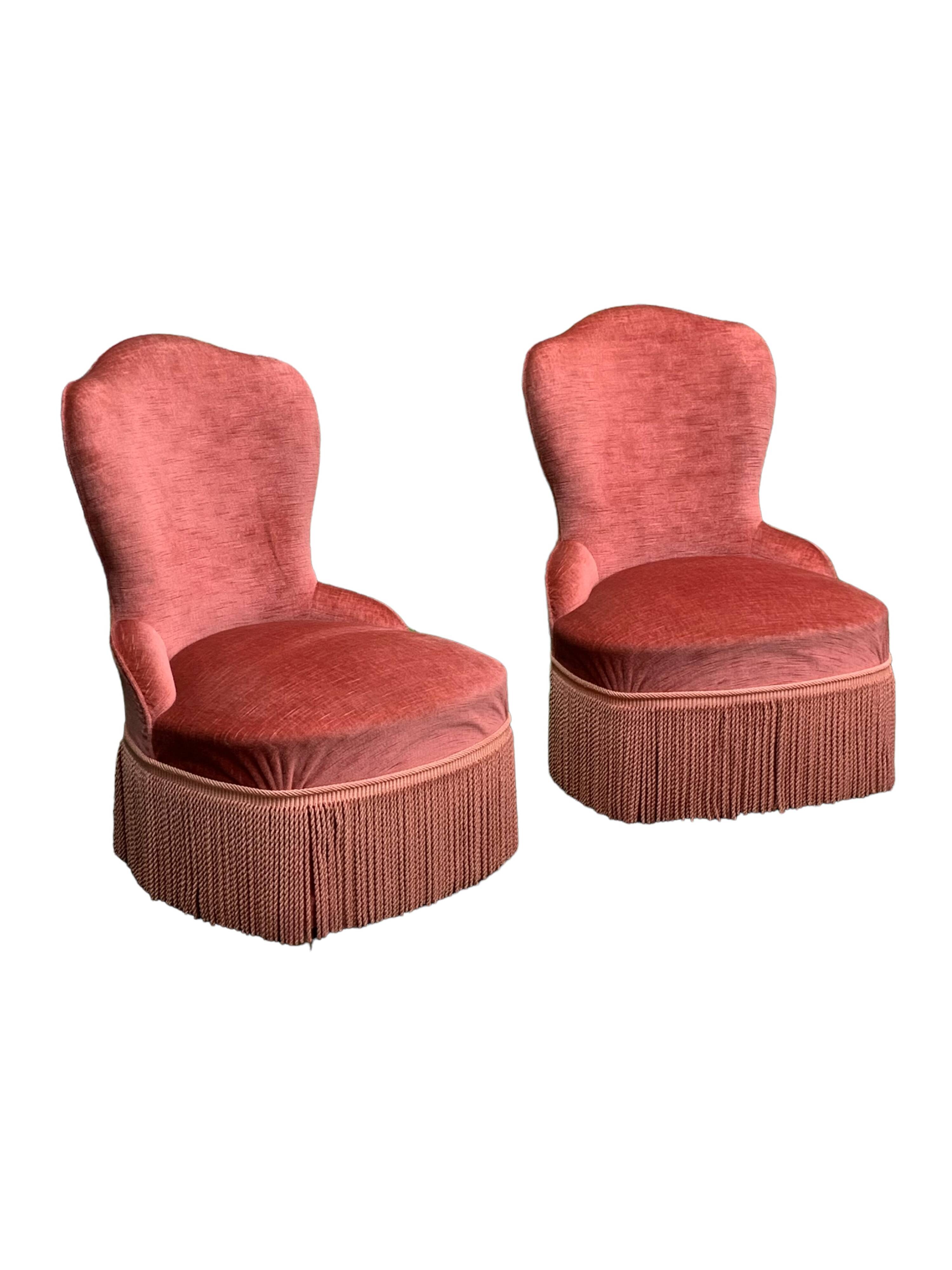 Pair of vintage pink velvet toad armchairs 1960