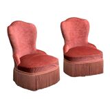 Pair of vintage pink velvet toad armchairs 1960