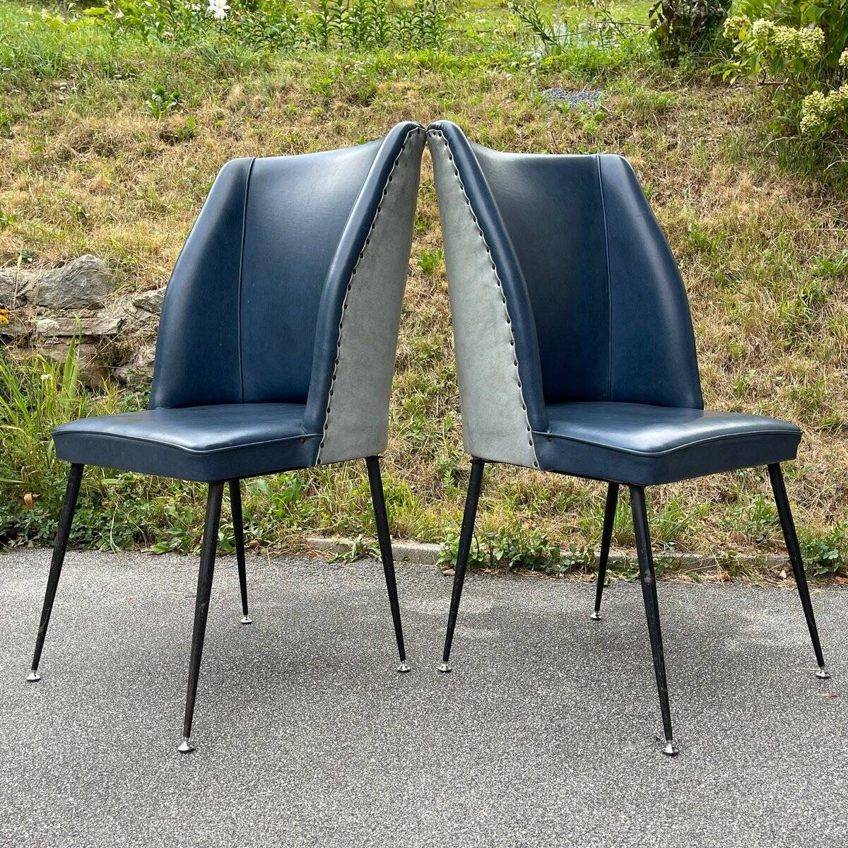 Set of blue dining chairs, Italy, 1950s