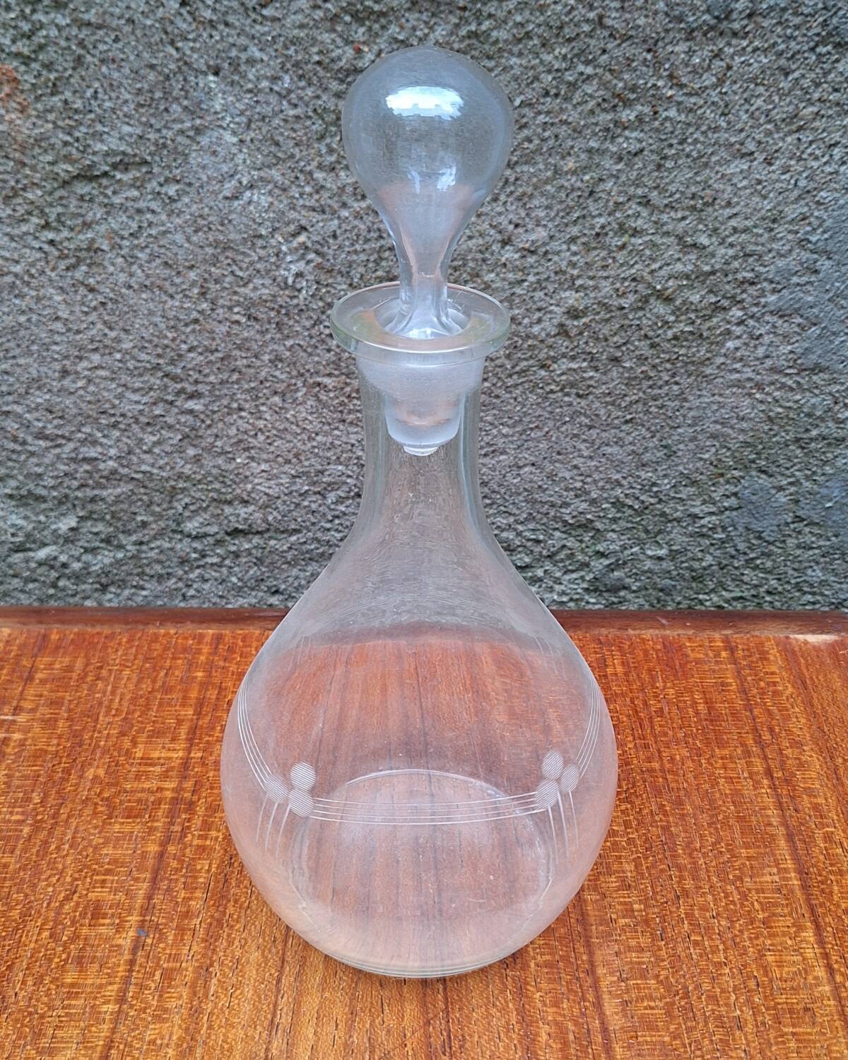 Engraved glass carafe from the 1950s