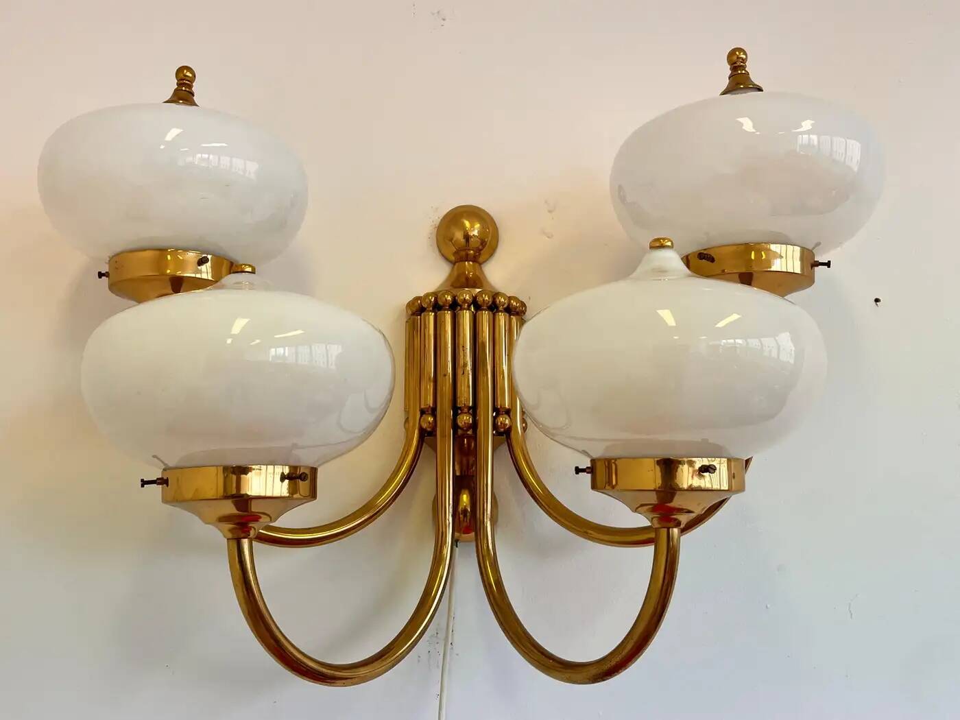 Big XXL brass and glass wall lamp in Art Deco, Art Nouveau style, around 1980s