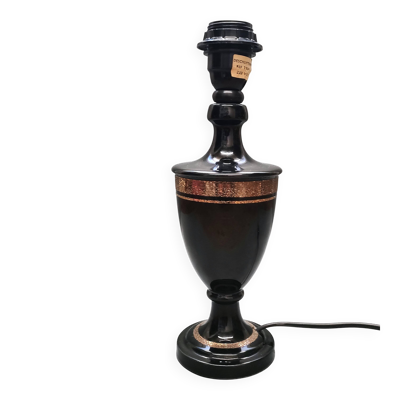 Lampe balustre en céramique noire et dorée Robert Deschuytener, années 70