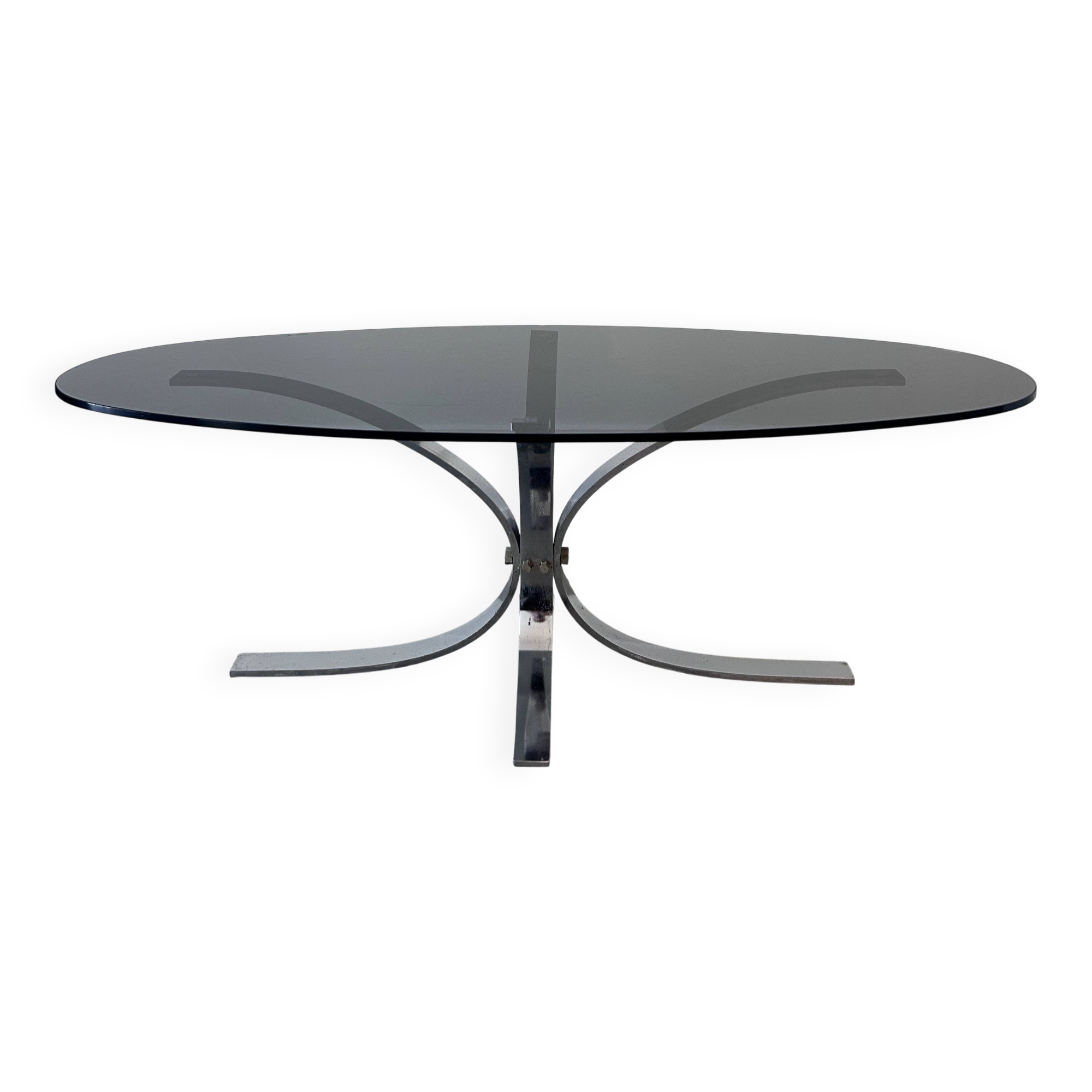 seventies coffee table with chrome and smoked glass