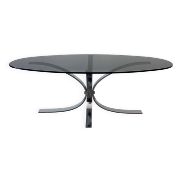 table basse seventies chrome et verre fumé
