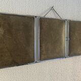 Vintage mirror 1930 triptych beveled barber iron gray - 28 x 69 cm