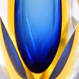Midcentury faceted Murano glass strong blue and yellow sommerso vase