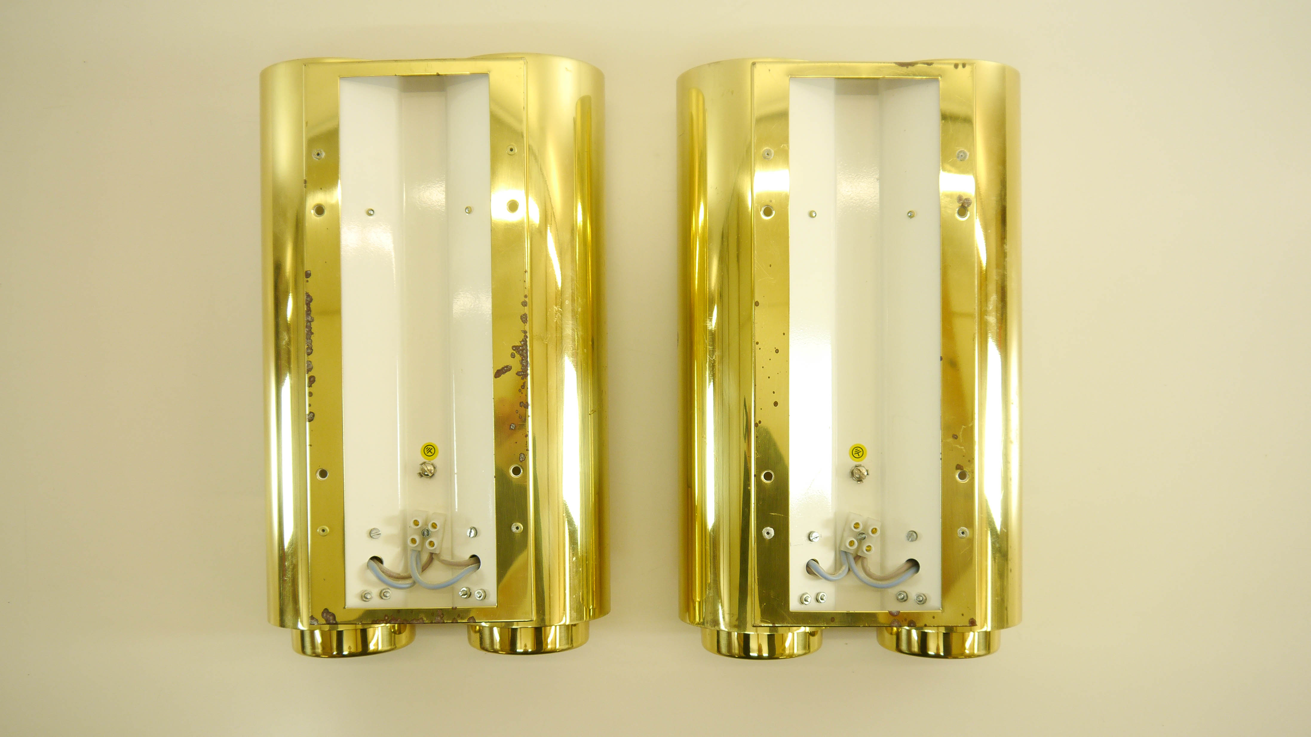 Wall lights brass & glass opal of limburg 1970 s
