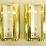 Wall lights brass & glass opal of limburg 1970 s