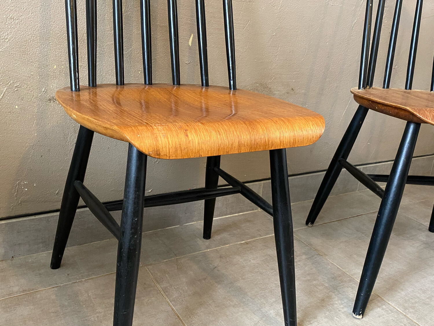 3 vintage Fanett chairs, Tapiovaara model, Stol Kamnik edition