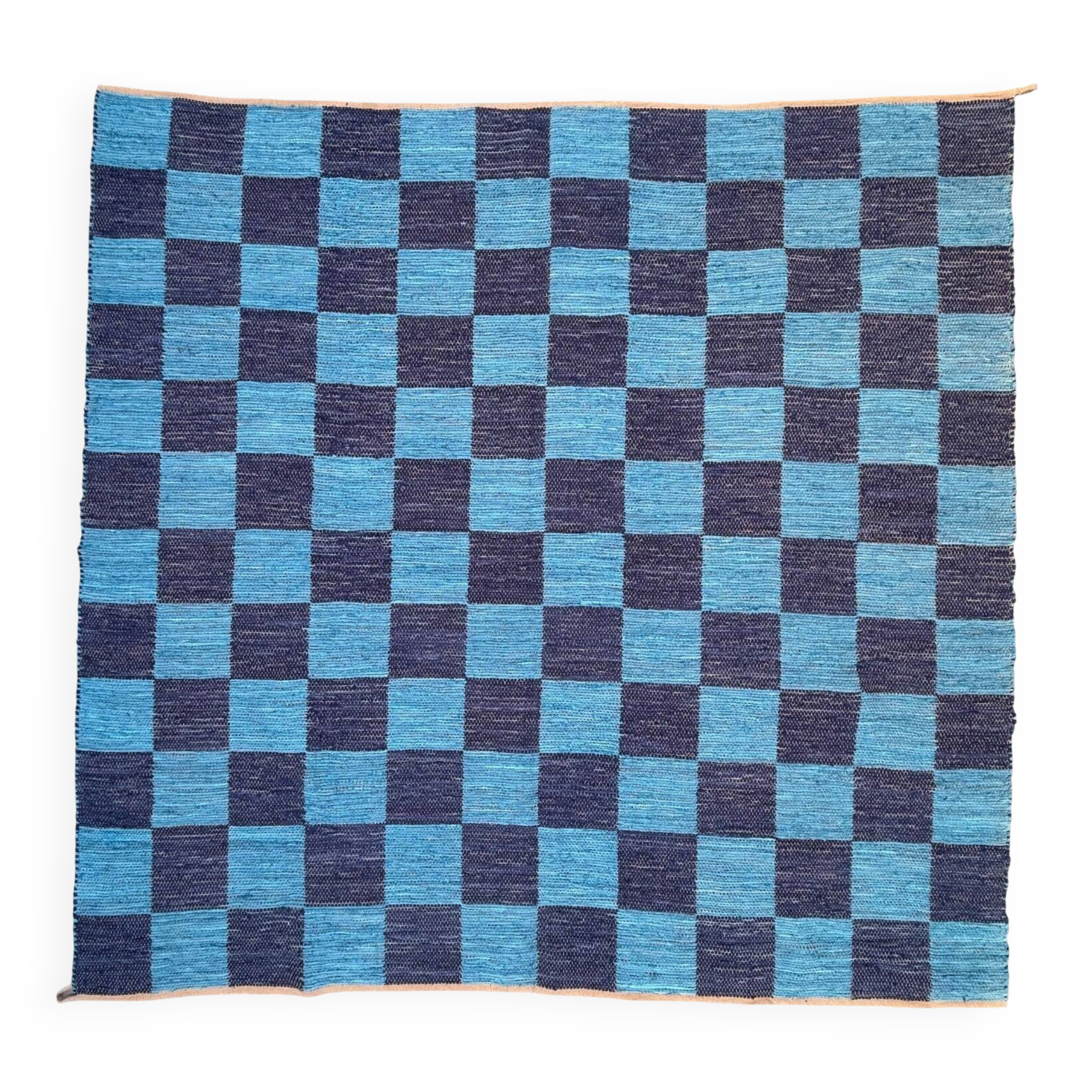 Vintage Swedish style 315x330 cm Square, Checkerboard Chindi Rug, Schackruta