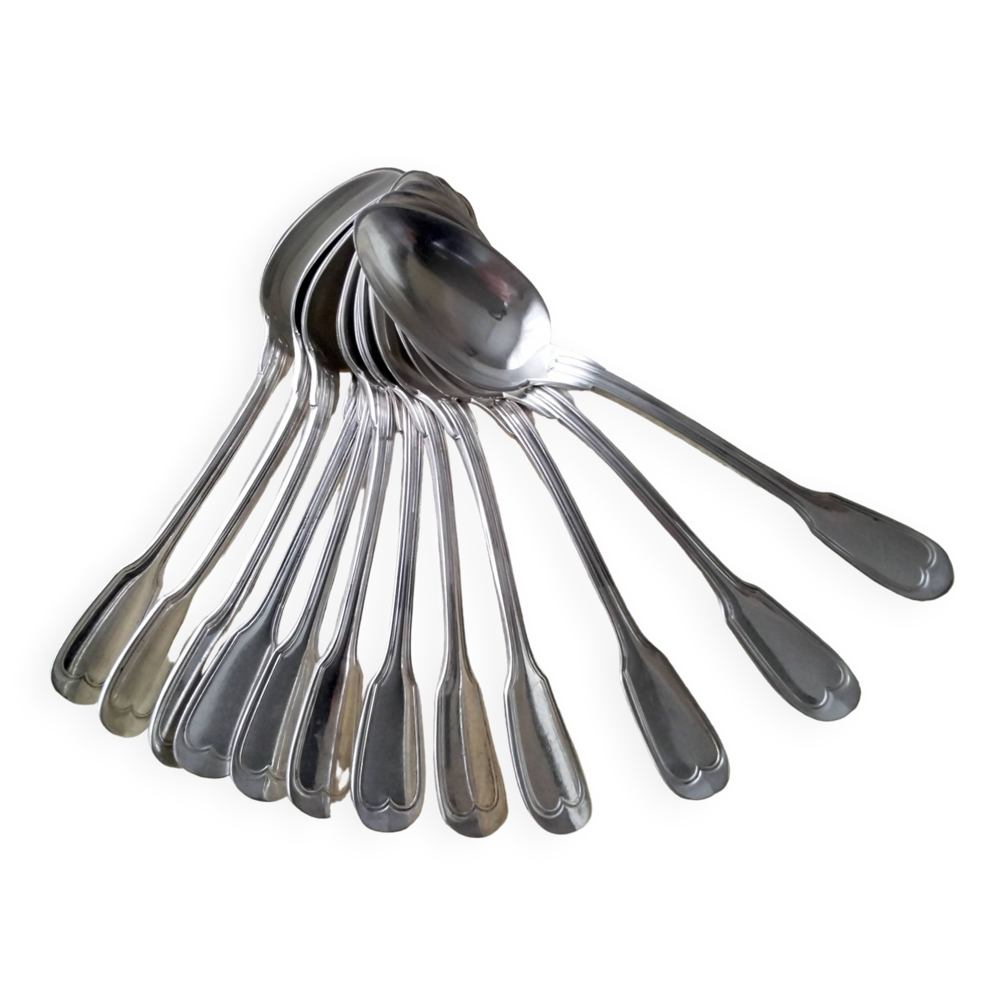12 Coffee spoons in silver metal Net model