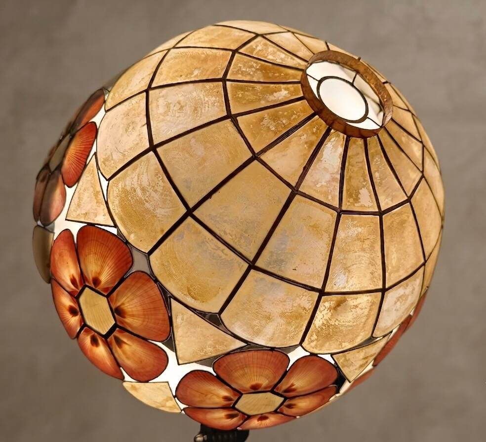 Large Art Deco style chandelier in Capiz shells and brass, 1960s.