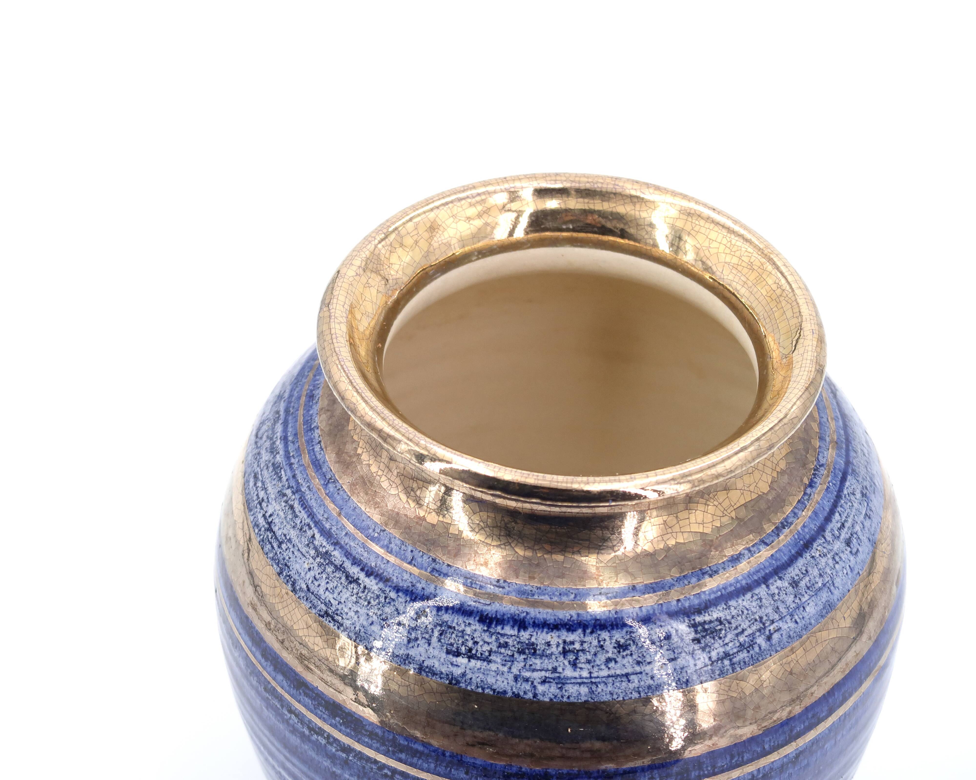 Blue and gold ceramic vase by Georges Pelletier