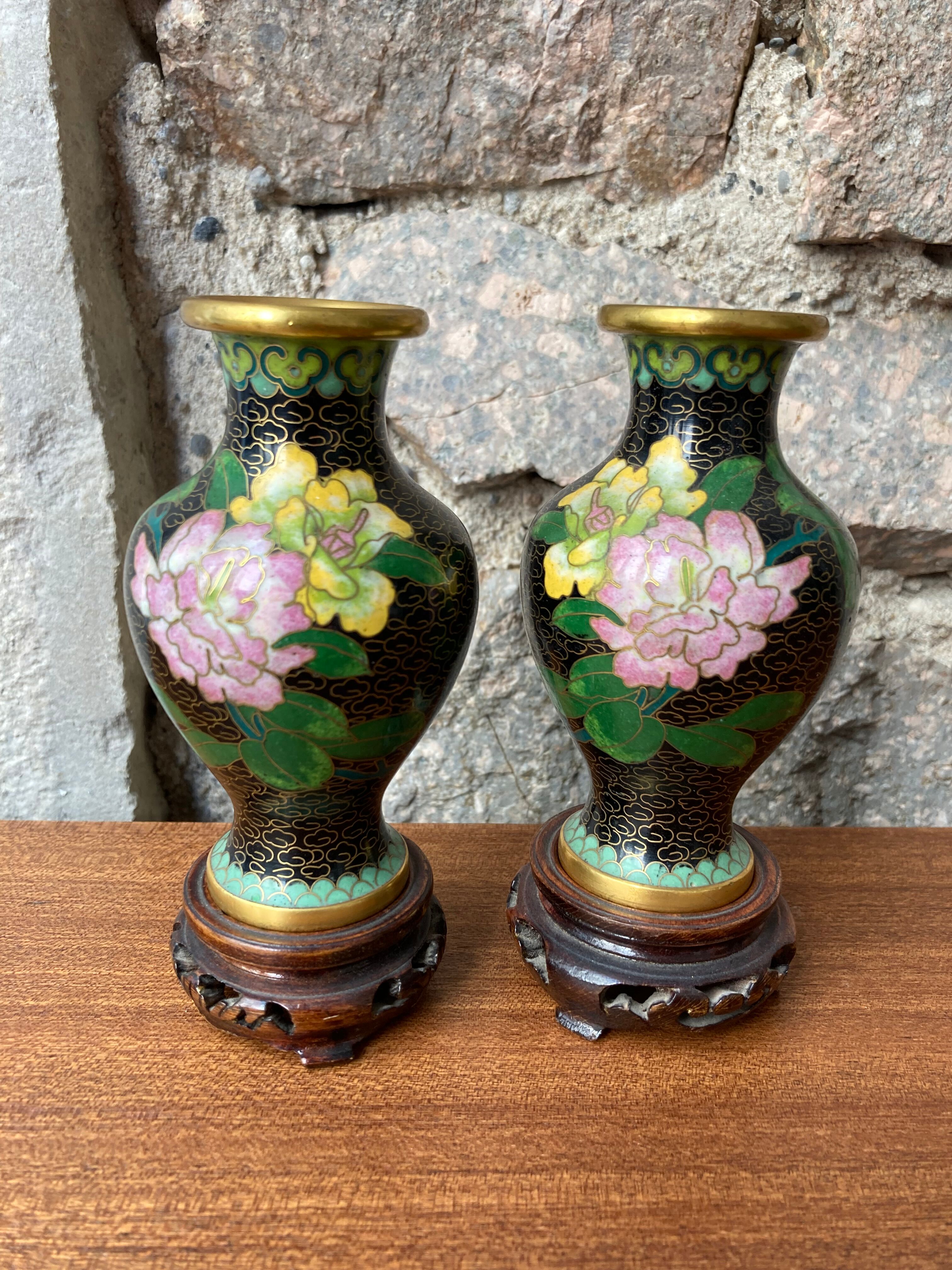 Pair of chinese cloisonné miniature vases 2nd half xxth
