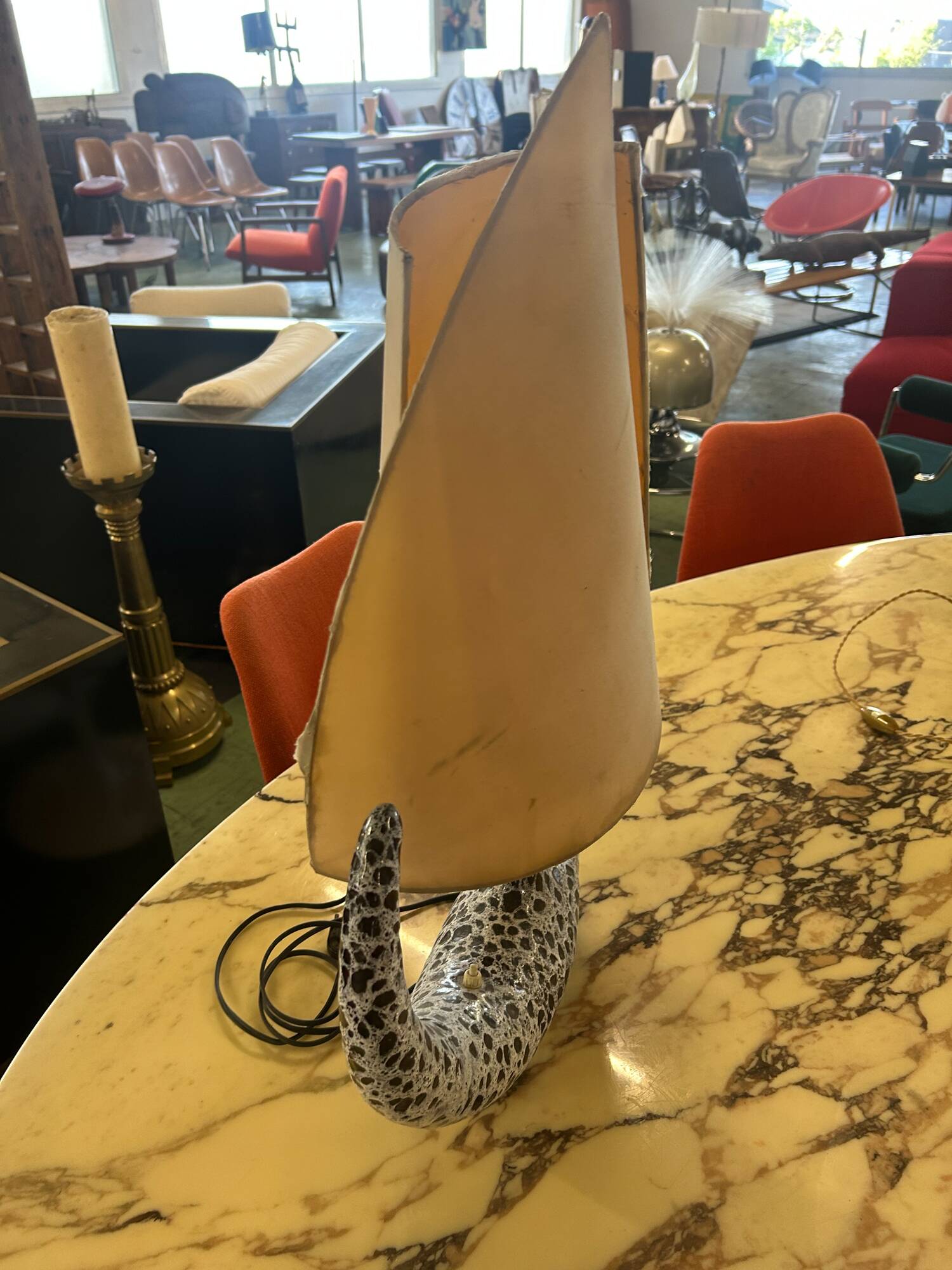 Ceramic table lamp in the shape of a boat from Vallauris.
