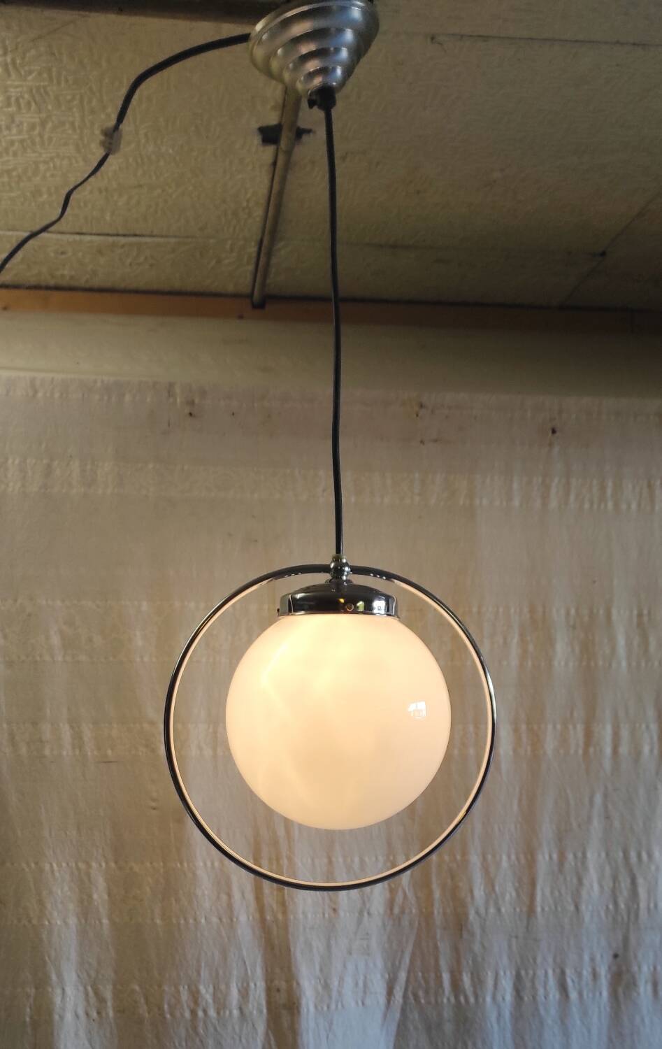 Art Deco opaline globe pendant - mid 20th century
