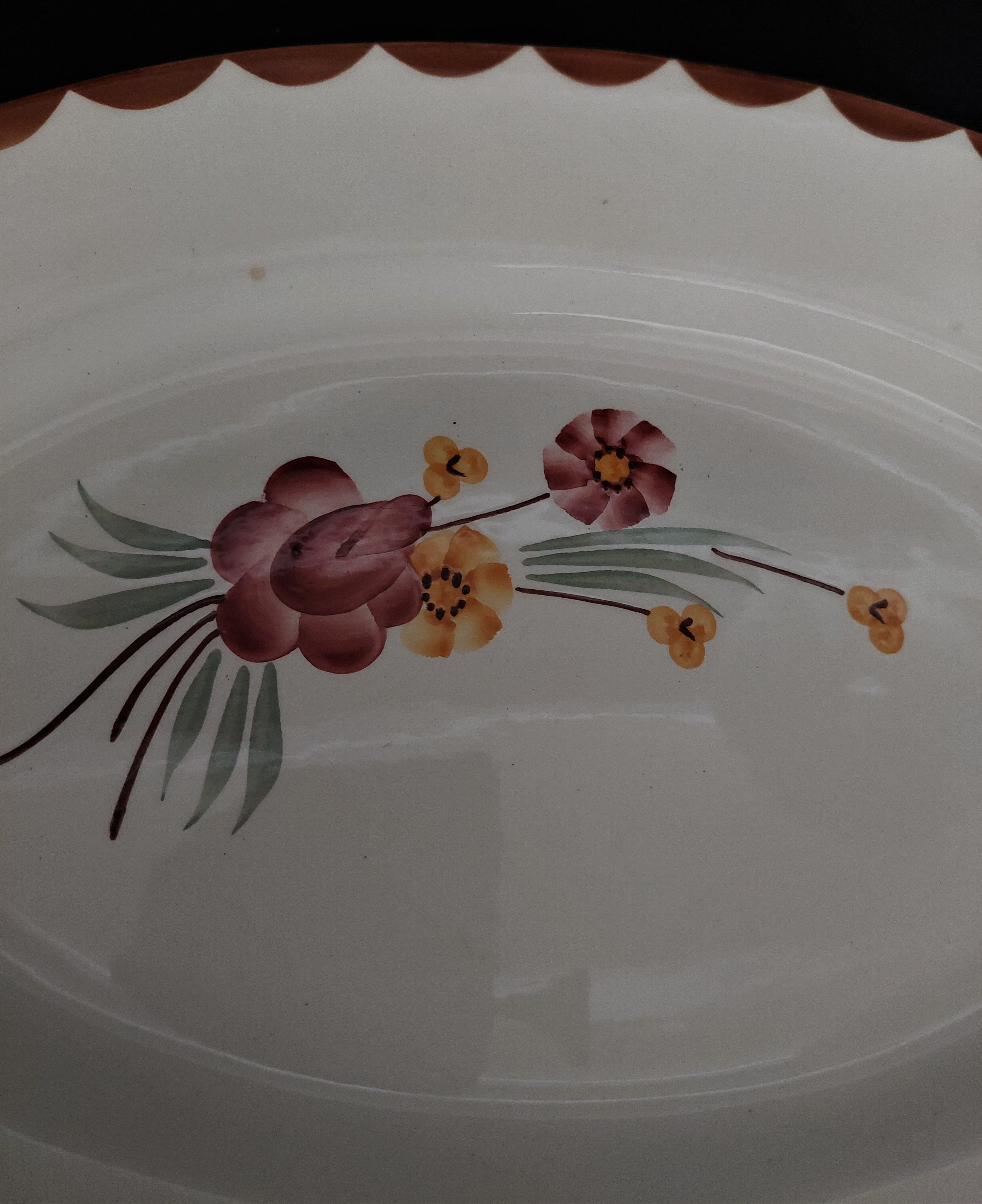 Oval earthenware serving dish HBCM Creil Montereau décor Huguette early twentieth century