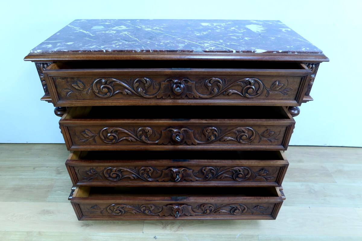 Walnut Commode by P. Guinand-Leglas, Renaissance style – 1920