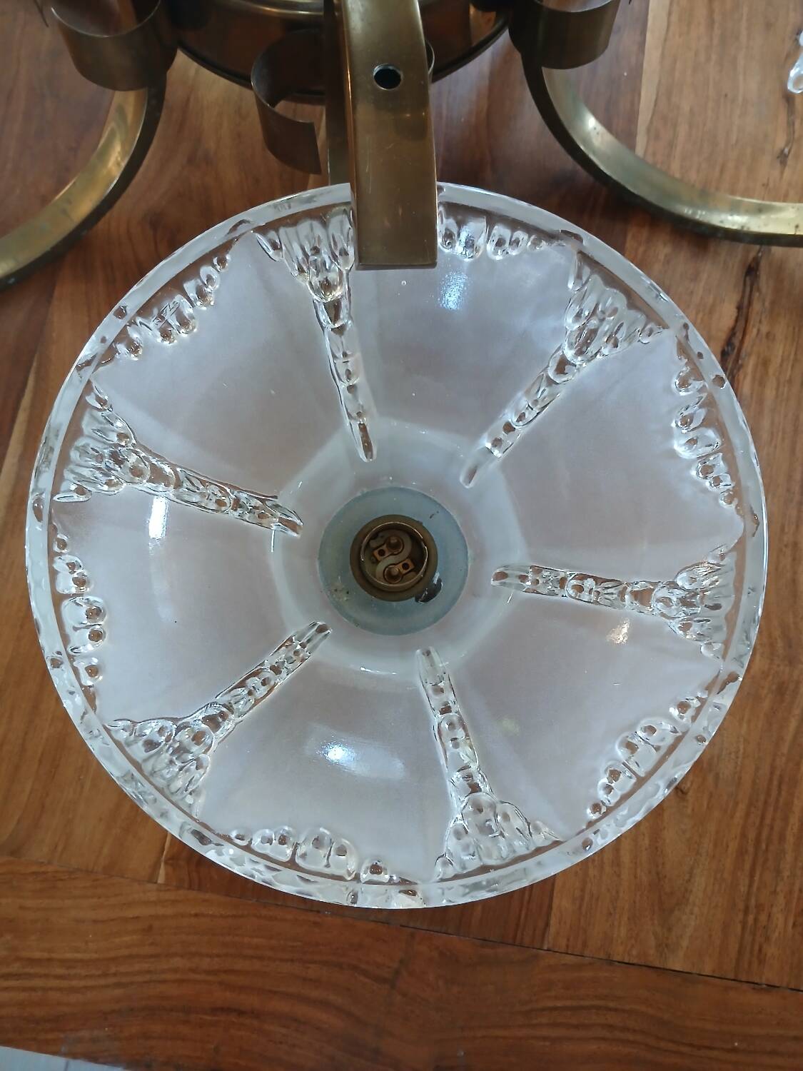 Antique Art Deco brass and glass chandelier