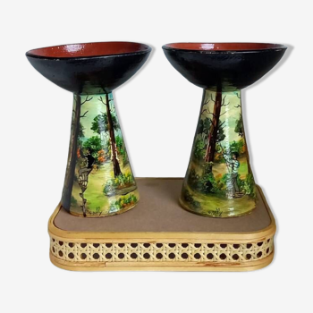 Paire de poteries basques vernissées signée G. Defly - années 50.